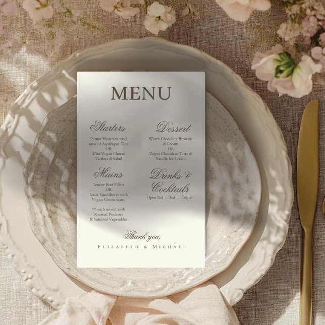 Ivory Minimalist Boho Script Wedding Menu (Von Creator hochgeladen)