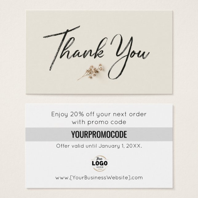 Ivory Minimalist Botanical Thank You Discount Card (Vorne & Hinten)
