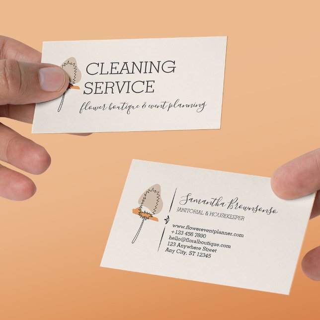 Ivory Minimalistisch Janitorial Handy Mop Reinigun Visitenkarte (Ivory Minimalist Janitorial Handy Mop Cleaning Business Card)