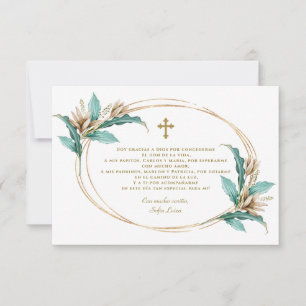 Ivory Mint Floral Gracias Con Oración Bautizo Dankeskarte