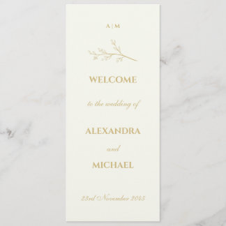 Ivory Monogram Botanical Minimalist Wedding Programm