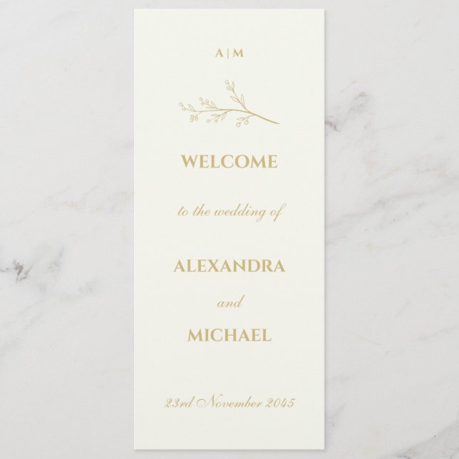 Ivory Monogram Botanical Minimalist Wedding  Programm (Vorderseite)