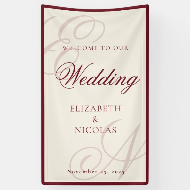 Ivory Monogram Calligraphy Wedding Welcome Banner (Vertikal)