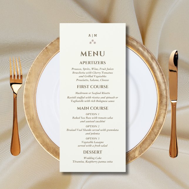 Ivory Monogram Pearl Christian Wedding Menu Menükarte (Von Creator hochgeladen)