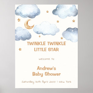 Ivory Moon Stars Twinkle Boy Baby Dusche Empfang Poster