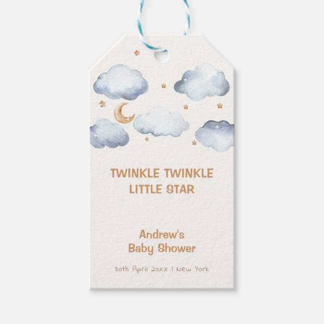 Ivory Moon Stars Twinkle Boy Baby Shower Geschenkanhänger (Vorderseite)