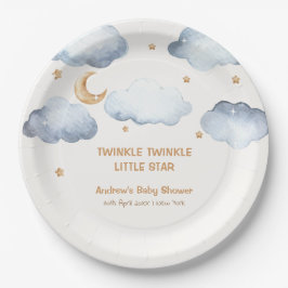 Ivory Moon Stars Twinkle Boy Baby Shower Pappteller