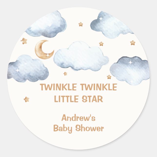 Ivory Moon Stars Twinkle Boy Baby Shower Runder Aufkleber (Vorderseite)