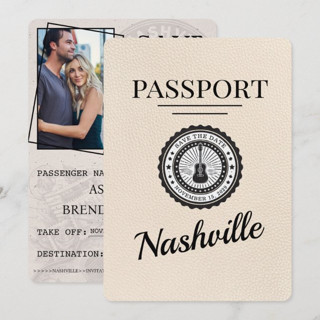 Ivory Nashville Passport Save the Date (Vorne/Hinten)