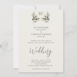 Ivory Olive Branch Monogram Photo Wedding  Einladung