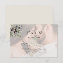 Ivory Olive Monogram Photo Wedding RSVP Karte