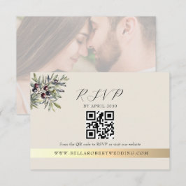 Ivory Olive Photo QR Wedding RSVP Karte