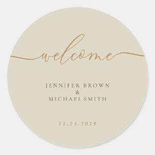 Ivory Orange Signature Calligraphy Willkommen Runder Aufkleber