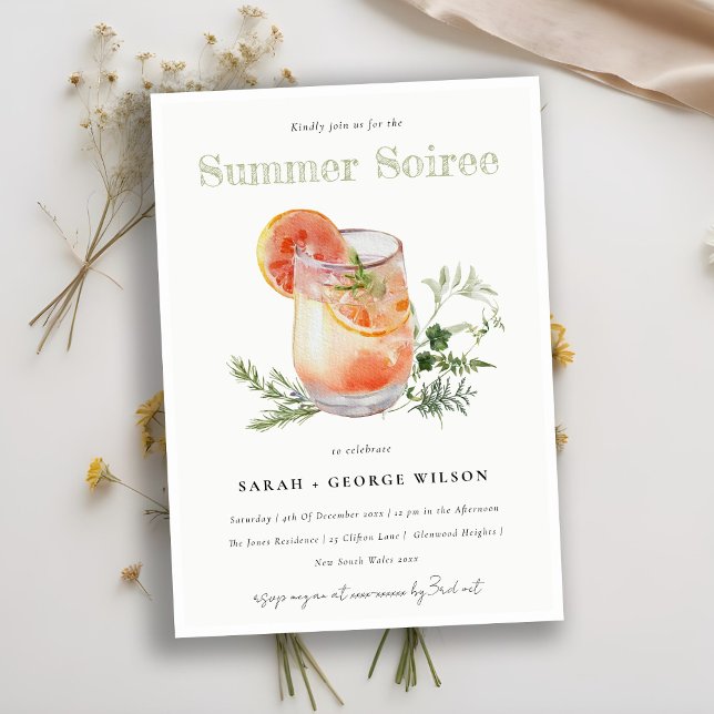 Ivory Orange Summer Soiree Cocktail Pool Party Einladung (Von Creator hochgeladen)