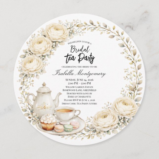 Ivory Palette Tea Party Bridal Shower Einladung (Vorderseite)