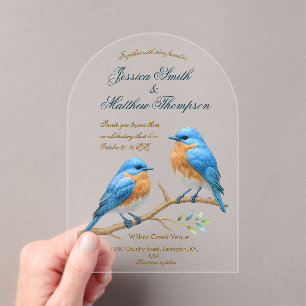 Ivory Pastel Lovebirds Romantische Bluebirds Hochz Acryleinladungen