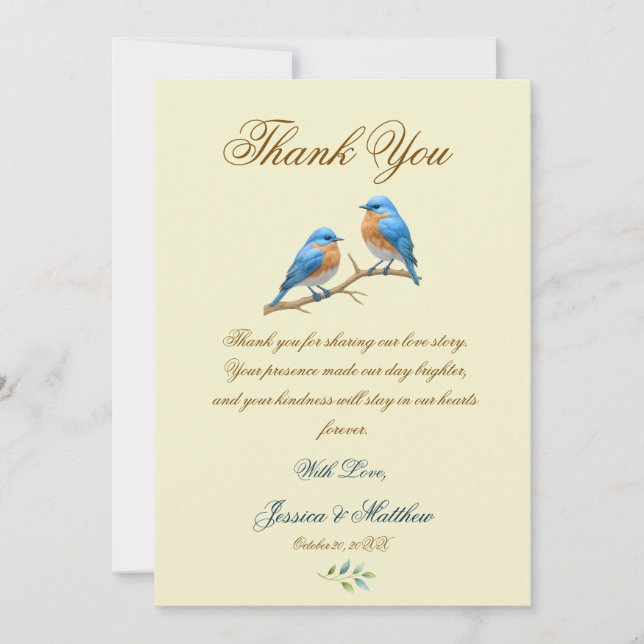 Ivory Pastel Lovebirds Romantische Bluebirds Hochz Dankeskarte (Vorderseite)