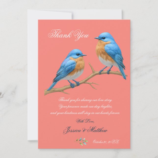 Ivory Pastel Lovebirds Romantische Bluebirds Hochz Dankeskarte (Vorderseite)