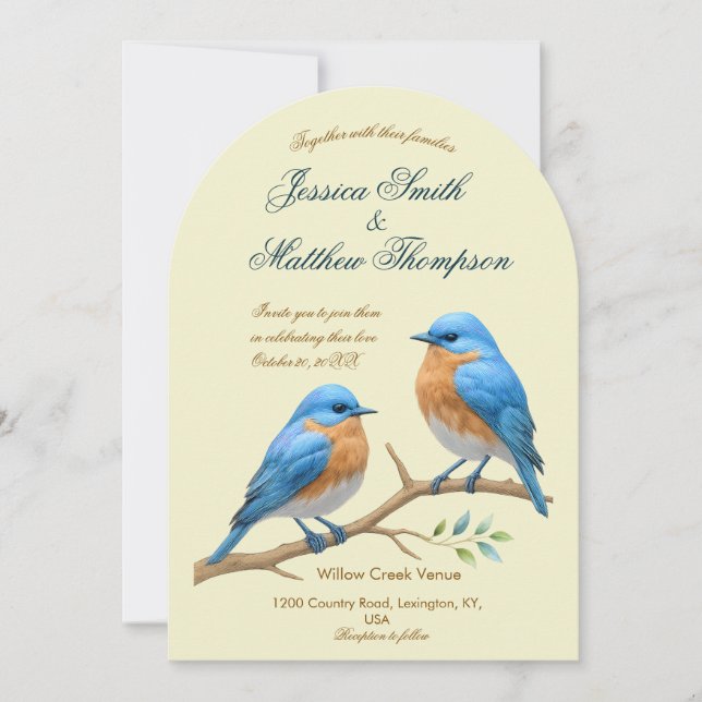 Ivory Pastel Lovebirds Romantische Bluebirds Hochz Einladung (Vorderseite)