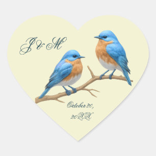 Ivory Pastel Lovebirds Romantische Bluebirds Hochz Herz-Aufkleber