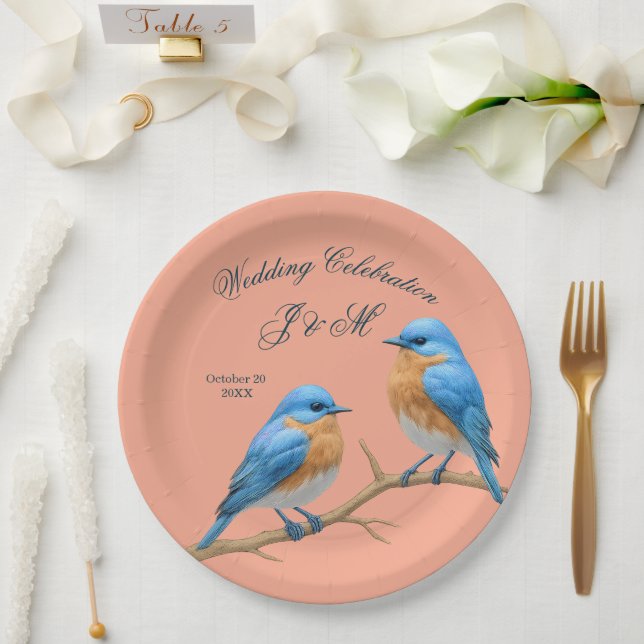 Ivory Pastel Lovebirds Romantische Bluebirds Hochz Pappteller (Hochzeit)