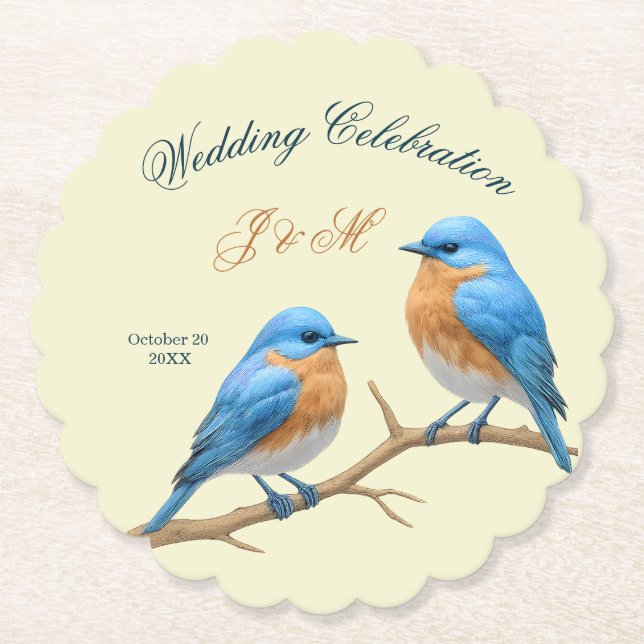 Ivory Pastel Lovebirds Romantische Bluebirds Hochz Untersetzer (Vorderseite)
