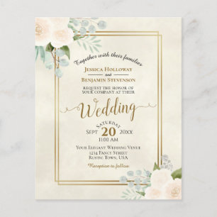 Ivory Peach Rose Chic BUDGET Hochzeit Einladung