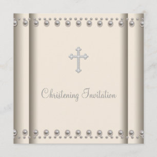 Ivory Pearl Cross Baby Boy Girl Christening Einladung