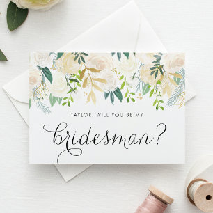 Ivory Peonies Glitzer Werden Sie mein Bridesman Karte