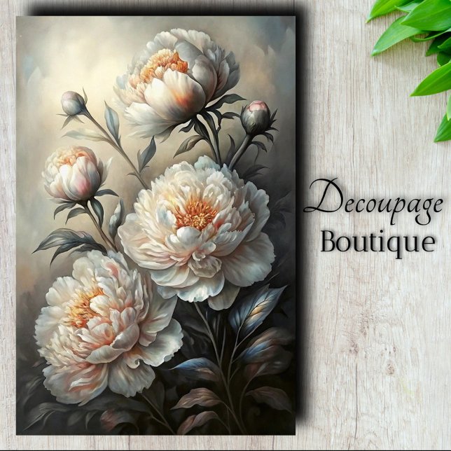 Ivory Peony Blume Decoupage Seidenpapier (Peony Luminance Decoupage Tissue Paper)