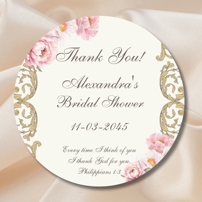 Ivory Peony Christian Bridal Shower Thank You Runder Aufkleber (Von Creator hochgeladen)