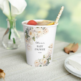 Ivory Peony Garden Neutral Baby Shower Pappbecher