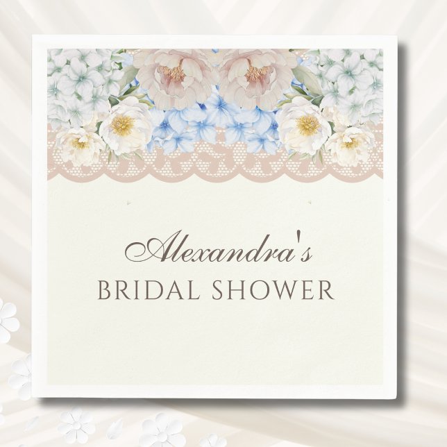 Ivory Peony Hydrangea Bridal Shower Paper Napkin Serviette (Von Creator hochgeladen)
