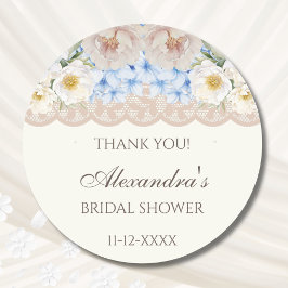 Ivory Peony Hydrangea Bridal Shower Thank You Runder Aufkleber