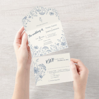 Ivory Periwinkle Wildflower All in One Invitation Einladung