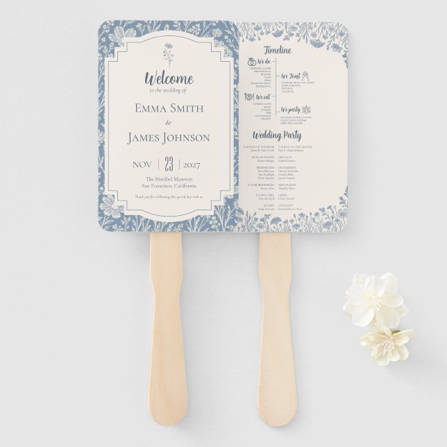Ivory Periwinkle Wildflower Wedding Program Fächer (Vorne und Hinten)
