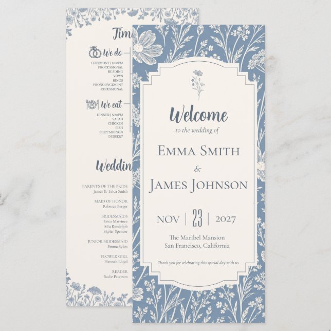 Ivory Periwinkle Wildflower Wedding Program Programm (Vorne/Hinten)
