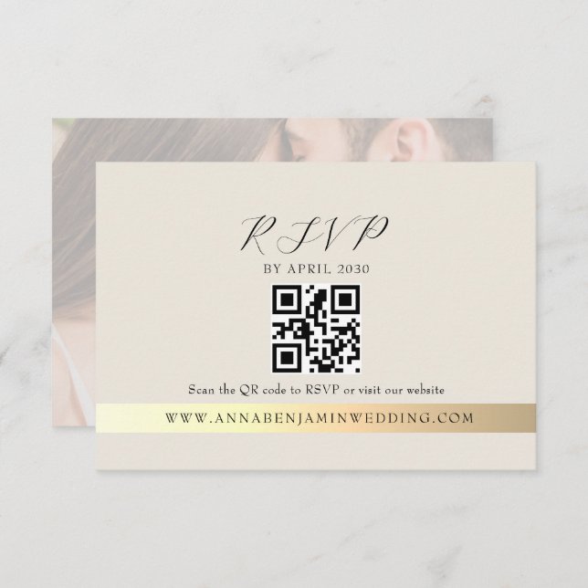 Ivory Photo QR Code Wedding RSVP Karte (Vorne/Hinten)