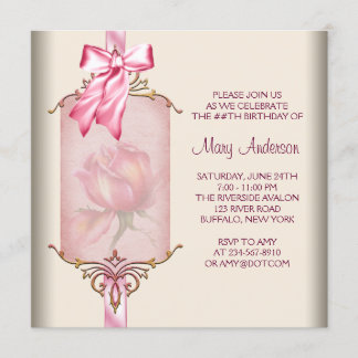 Ivory Pink Rose Frauen Geburtstagsparty Einladung