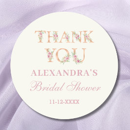 Ivory Pink Roses Floral Bridal Shower Thank You Runder Aufkleber