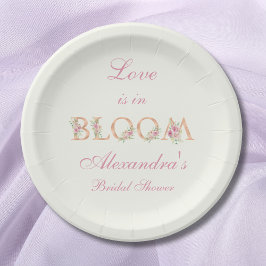 Ivory Pink Roses Love is in Bloom Bridal Shower Pappteller