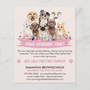 Ivory Pink Simple Floral Illustriert Dog Groomer Flyer