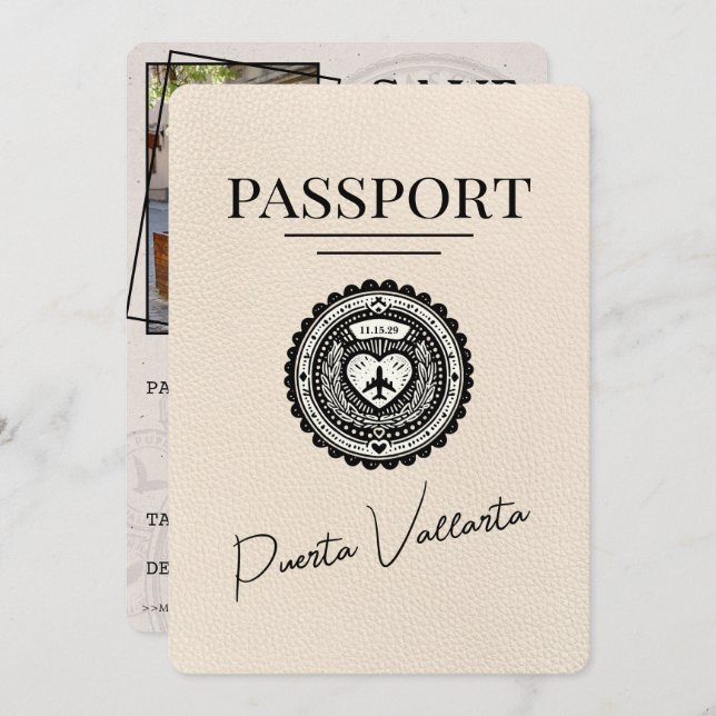 Ivory Puerta Vallarta Passport Save the Date (Vorne/Hinten)