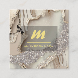 *~* Ivory QR Agate Mauve Gold Glitzer Initial AP66 Quadratische Visitenkarte