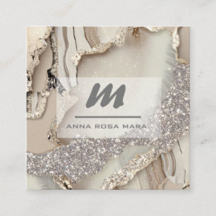 *~* Ivory QR Agate Mauve Luxe Glitzer Initial AP66 Quadratische Visitenkarte