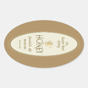 Ivory Queenline Honey Label Heraldic Bee Gold Ovaler Aufkleber