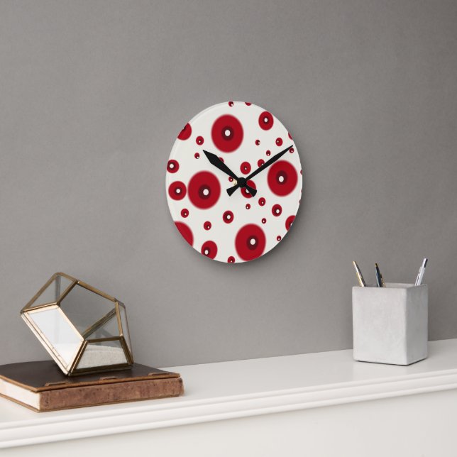 Ivory Red Dots Funky Whimsical Circle Pattern  Runde Wanduhr (Büro)