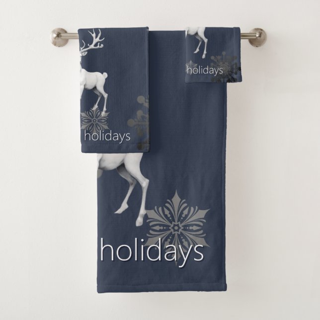Ivory Reindeer Weihnachten | Blau Badhandtuch Set (Insitu)