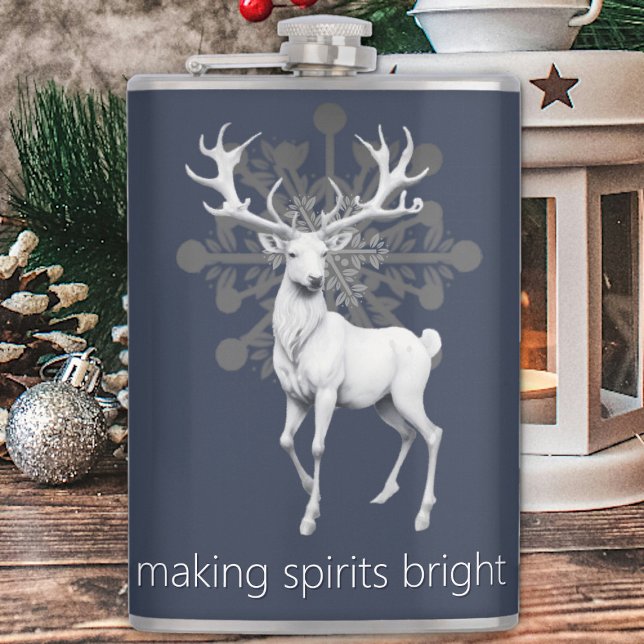 Ivory Reindeer Weihnachten | Blau Flachmann (Blue Ivory Reindeer Christmas Flask)