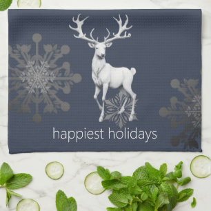 Ivory Reindeer Weihnachten Blau Geschirrtuch